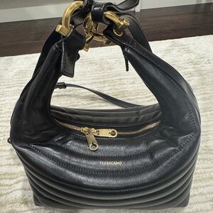 Salvatore Ferragamo Black Quilted Hobo Bag
